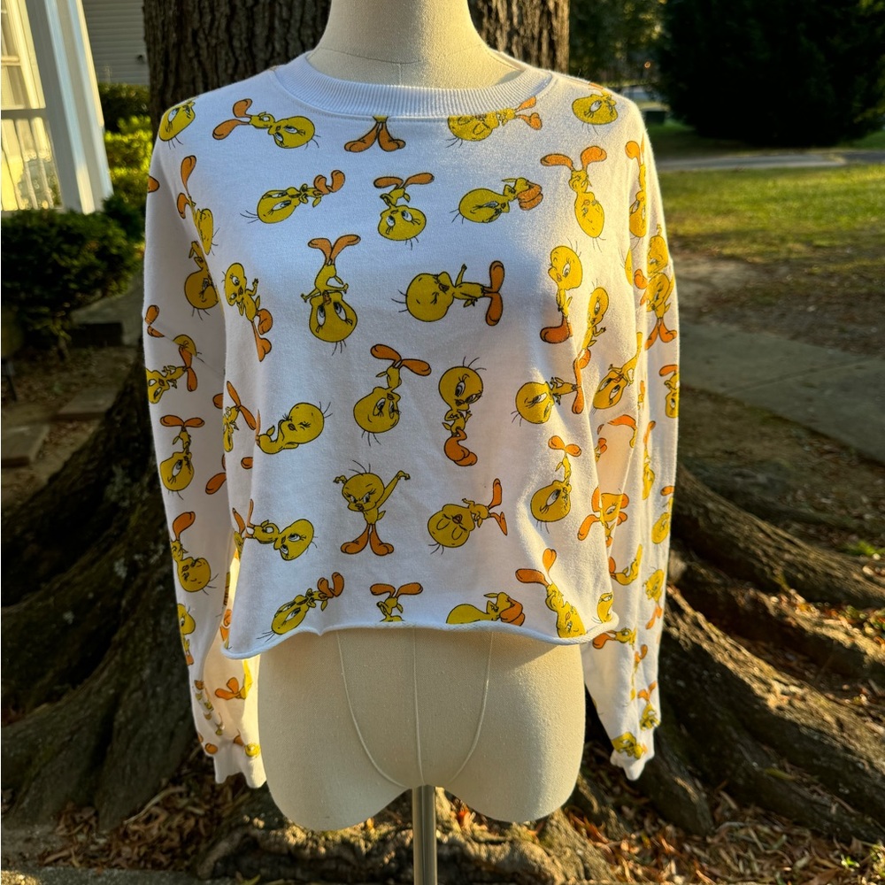 Looney Tunes Tweety Bird cropped sweater in yellow and white
